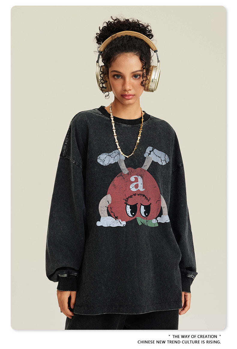 Washed Pure Cotton Print Long Sleeve T-Shirt WN7895