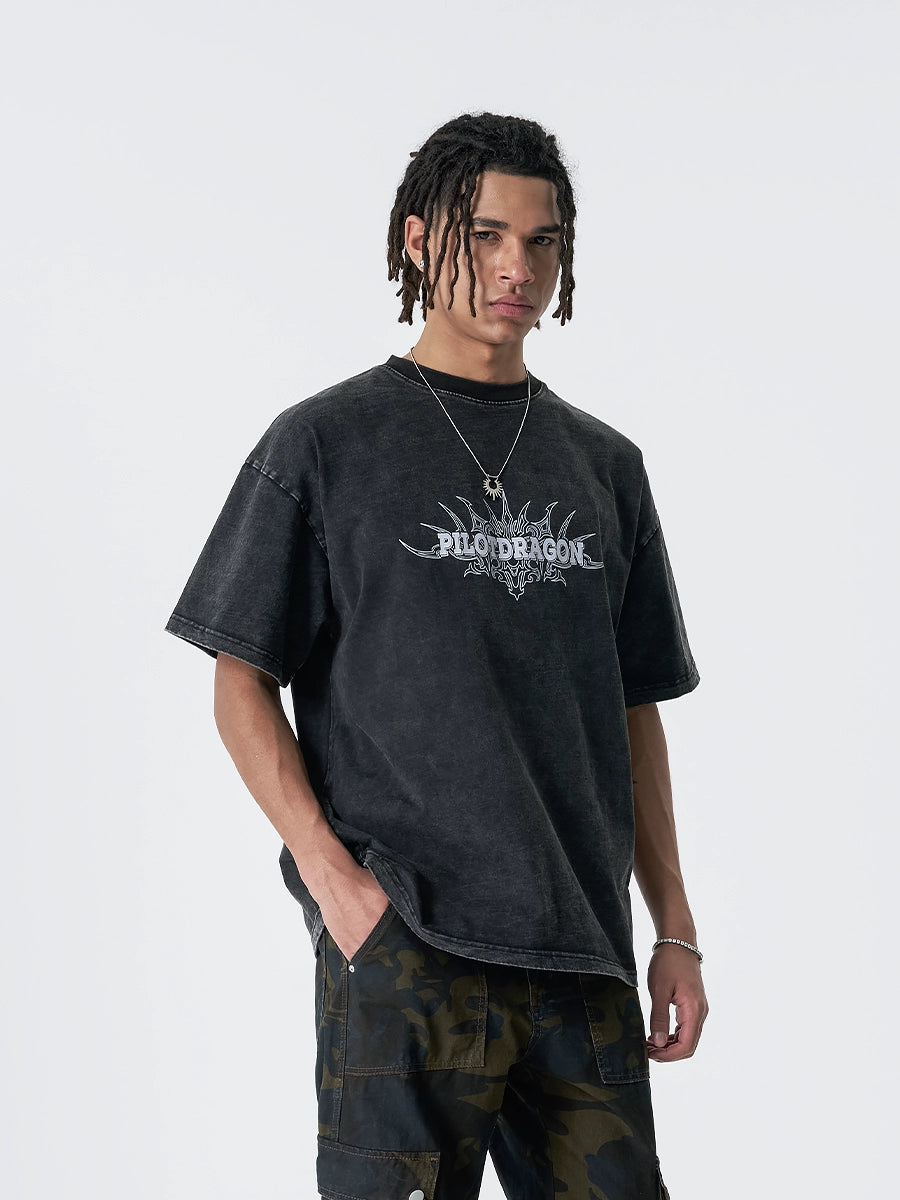 Washed Logo Print Oversize Short Sleeve T-Shirt WN17516