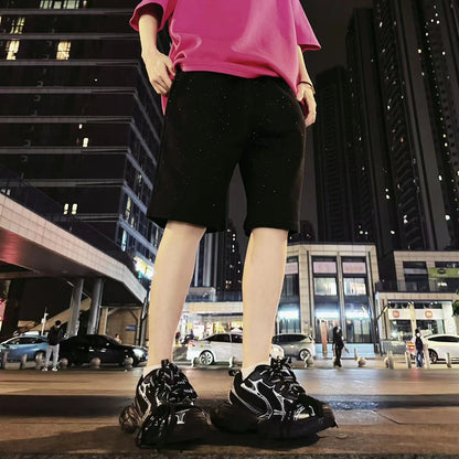 Rhinestone Star Terry Elastic Waist Short Pants WN20703