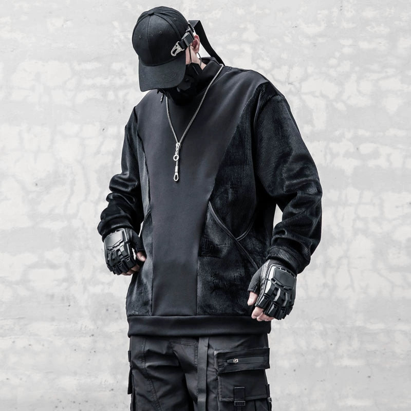 Half Neck Fleece Lining Mix Patch Sweatshirt WN22386