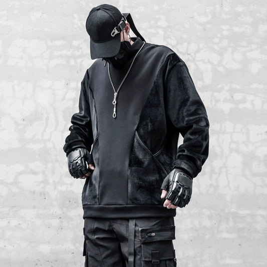 Half Neck Fleece Lining Mix Patch Sweatshirt WN22386