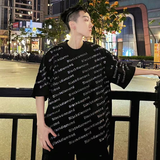 Letter Rhinestone Heavyweight Oversize Short Sleeve T-Shirt WN20686