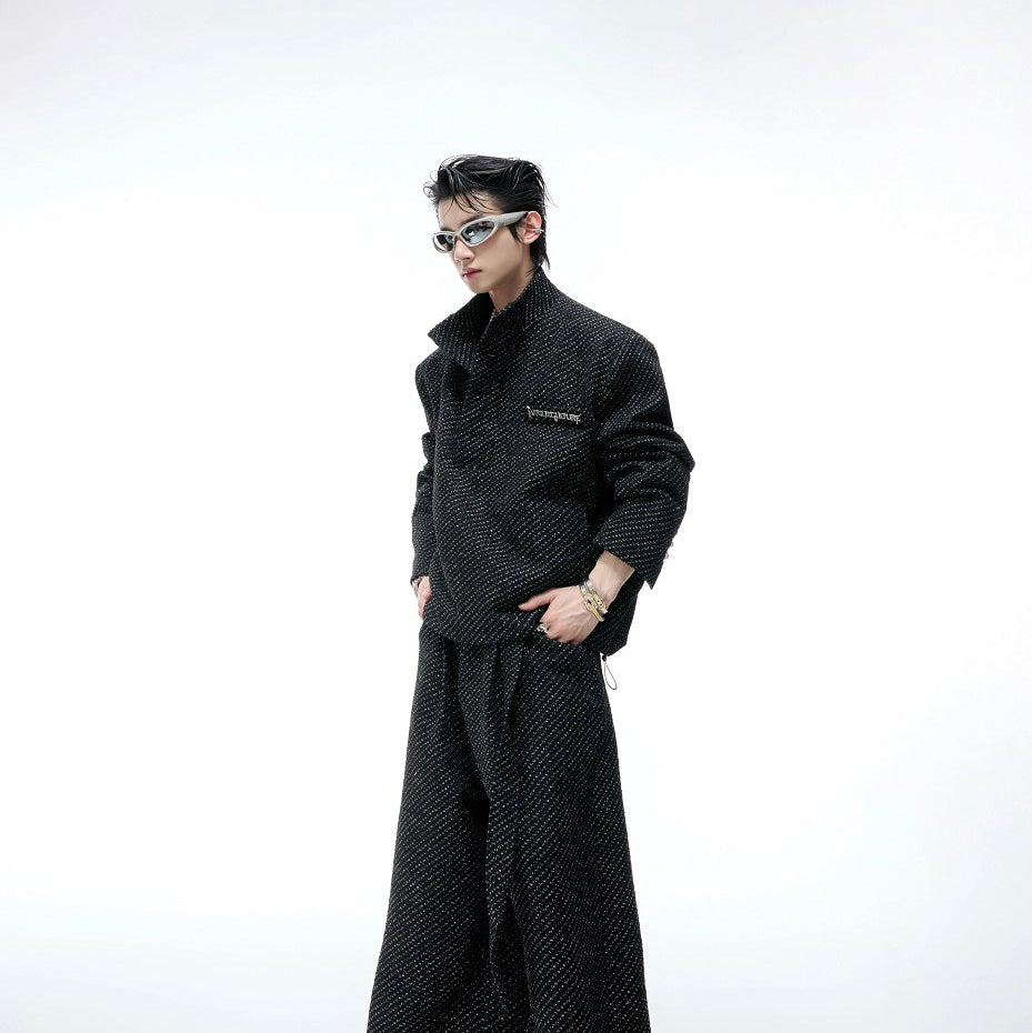 Pearl Button Textured Jacket & Wide Leg Pants Setup WN20529