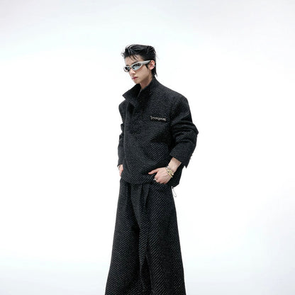 Pearl Button Textured Jacket & Wide Leg Pants Setup WN20529