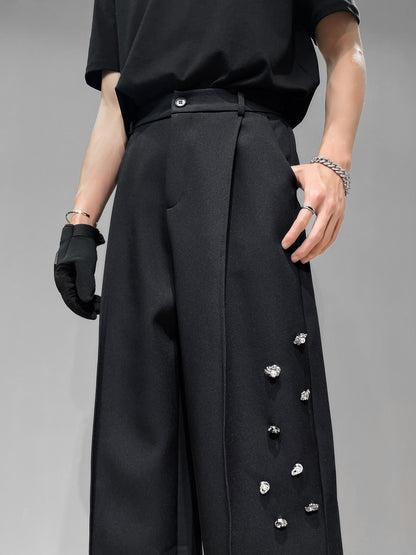 Metal Button Draped Wide Leg Trousers WN23868