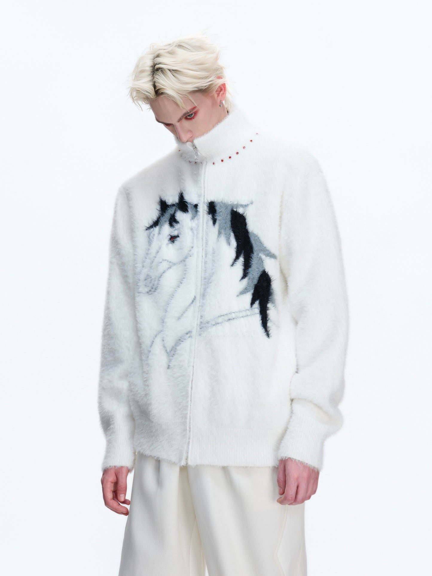 Fake Mink Turtleneck Zipper Knit Cardigan WN22672