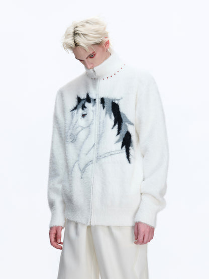 Fake Mink Turtleneck Zipper Knit Cardigan WN22672