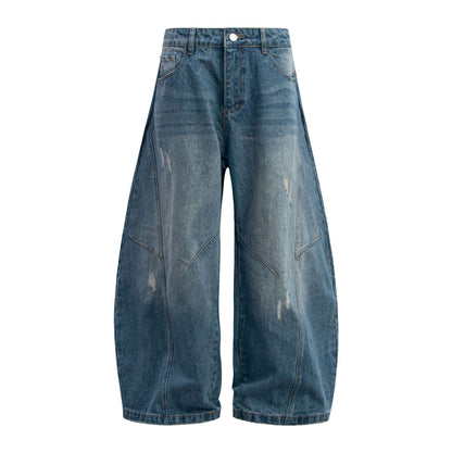 Washed Panel Design Wide Leg Denim Jeans WN26125