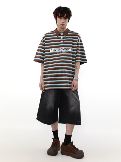 Oversize Stripe Short Sleeve Polo Shirt WN7531