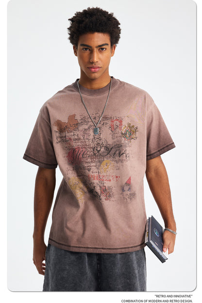 Washed Wax Dye Faded Print Short Sleeve T-Shirt WN16255