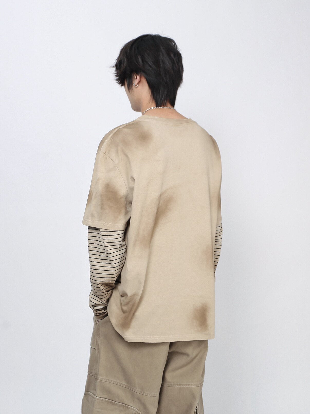 Oversize Portrait Graphic Fake Layered Long Sleeve T-Shirt WN24426