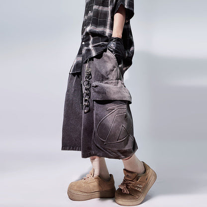 Denim Multi Pocket Wide Leg Cropped Denim Jeans WN24004