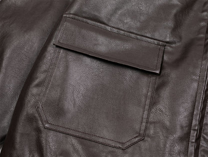 Badge Embroidery Detachable Leopard Collar PU Leather Jacket WN11189