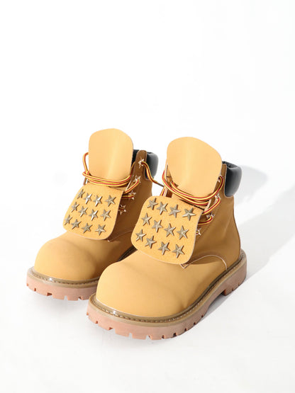 Star Studs Flap Lace-Up Boots WN24084