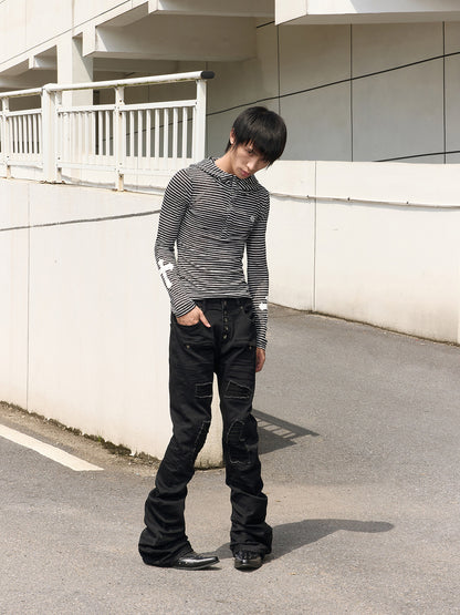Stripe Cross Print Snap Button Hoodie WN27253