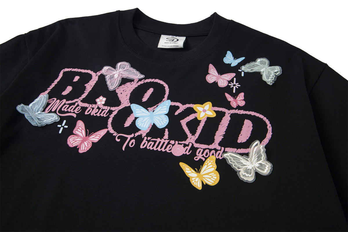 Butterfly Letter Print Oversize Short Sleeve T-Shirt WN26896