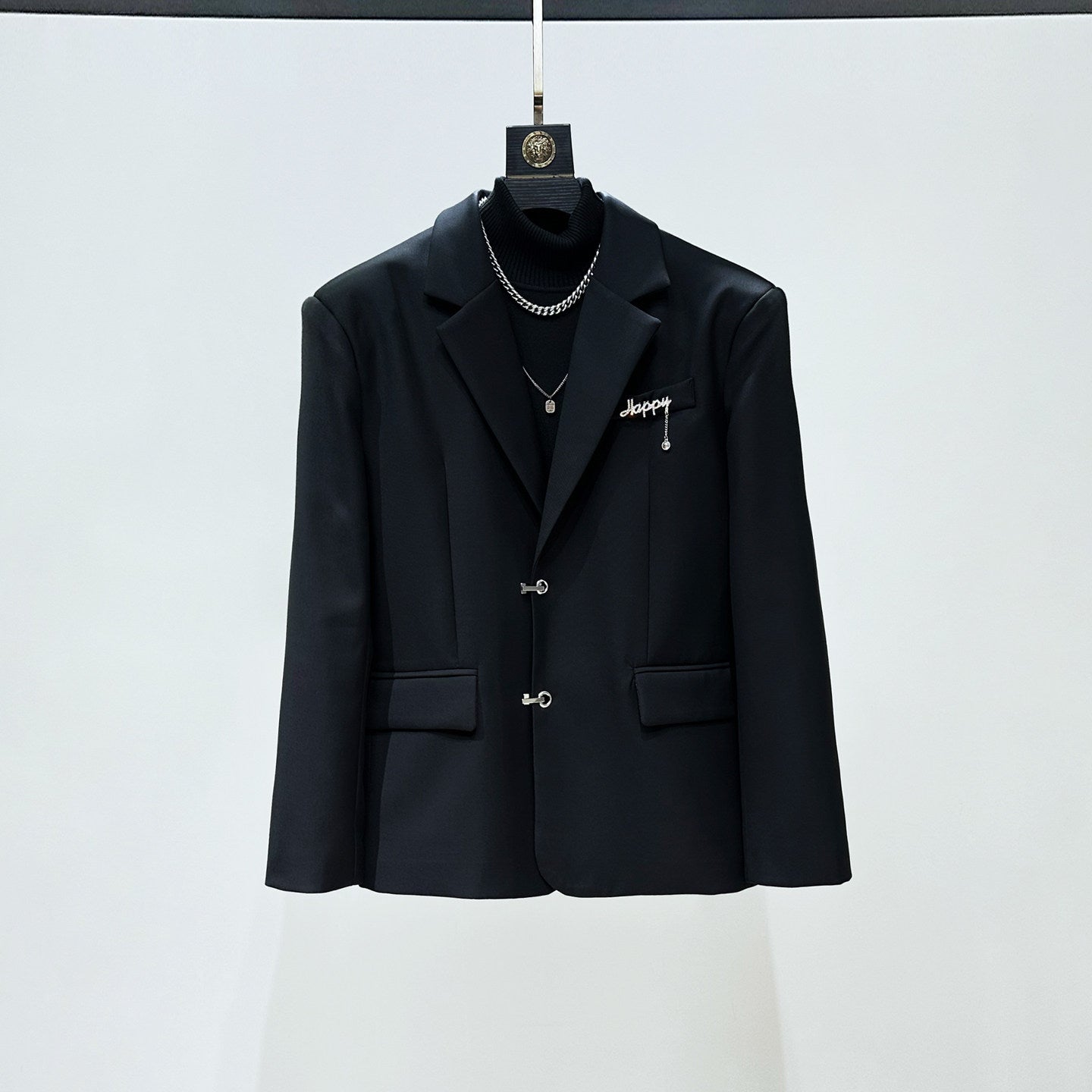 Metal Buckle Tailored Jacket & Wide Leg Flare Trousers Setup WN23941