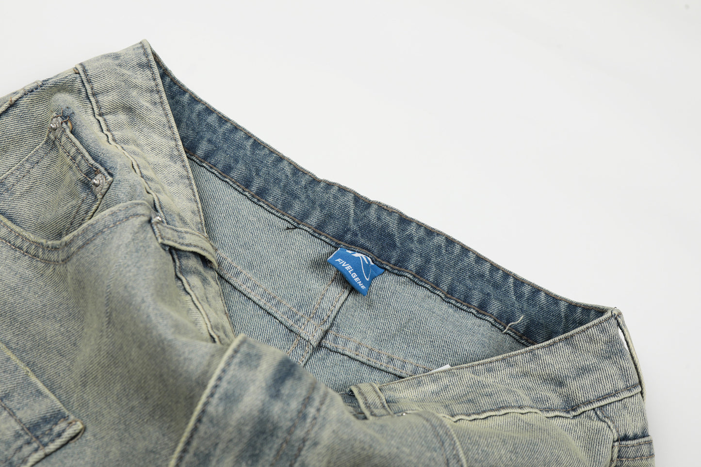 Washed Paint Pocket Wide Leg Denim Jeans WN25792
