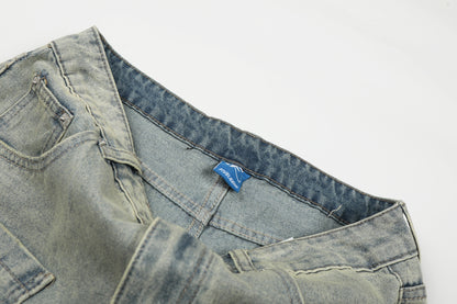 Washed Paint Pocket Wide Leg Denim Jeans WN25792