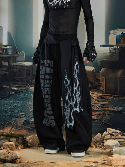 Totem Print Strap Design Wide Leg Sweatpants WN21349