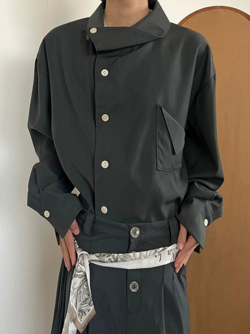 Unique Collar Long Sleeve Shirt WN19949