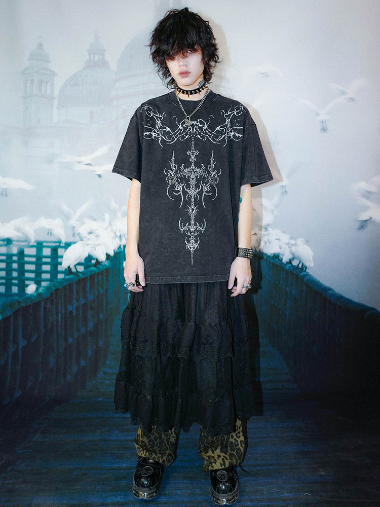 Washed Graphic Print Oversize Short Sleeve T-Shirt WN15993