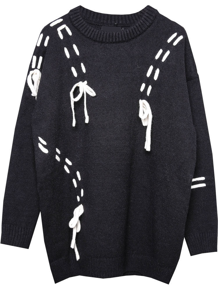 Drawstring Color Block Long Sleeve Knit Sweater WN22586