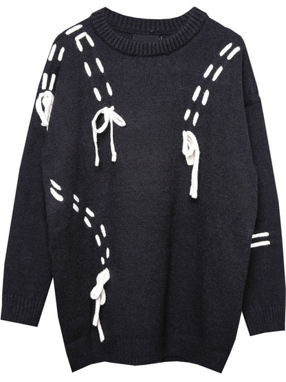 Drawstring Color Block Long Sleeve Knit Sweater WN22586