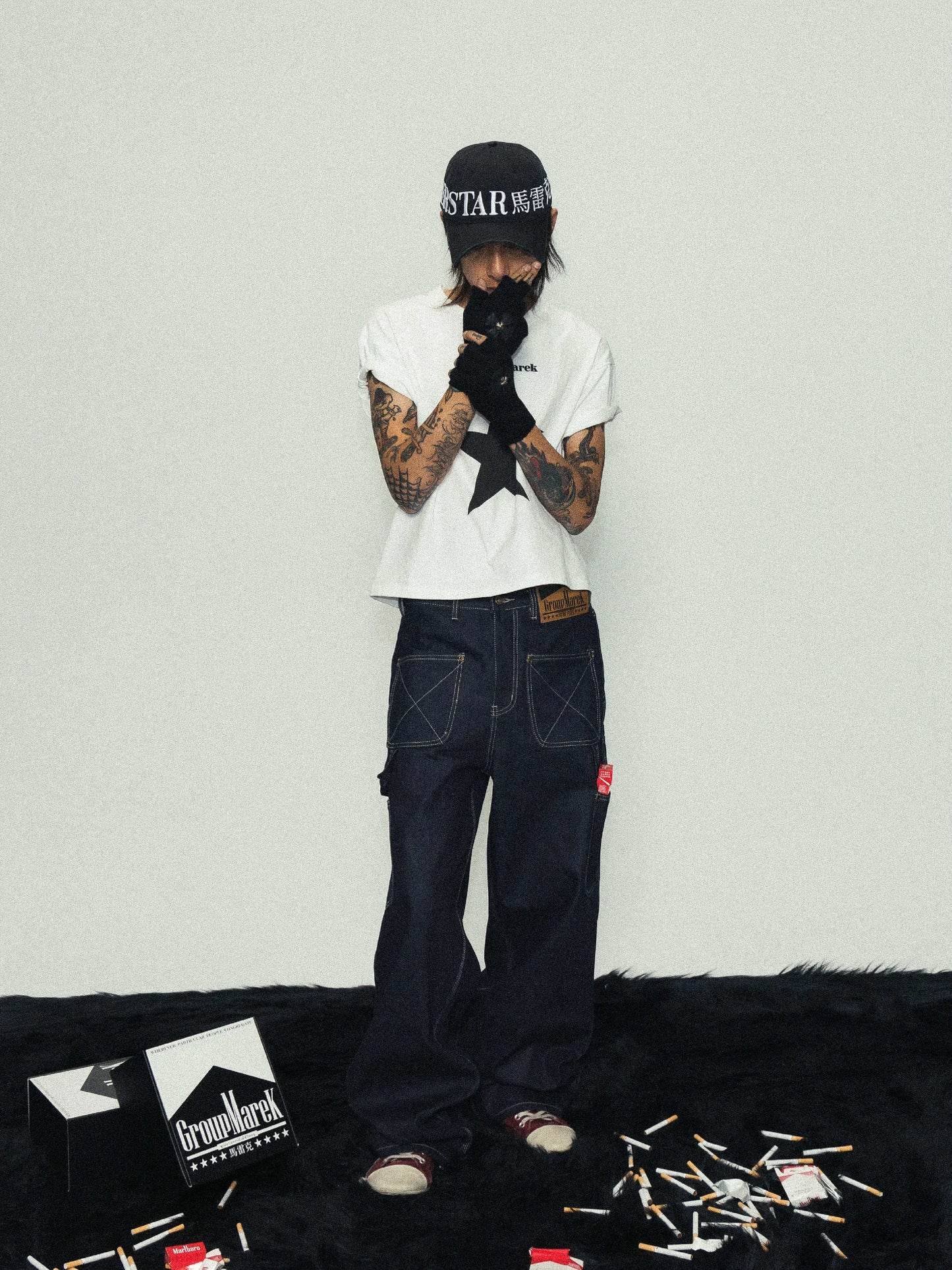 Graphic Patch Wide Leg Denim Jeans WN17219