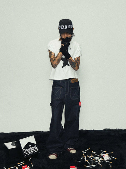 Graphic Patch Wide Leg Denim Jeans WN17219