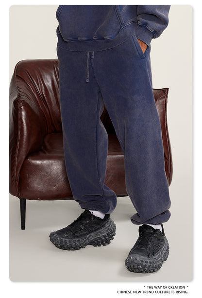 Oversize Fleece Lining Washed Zipper Hoodie & Pullover Hoodie & Pants Setup WN9925