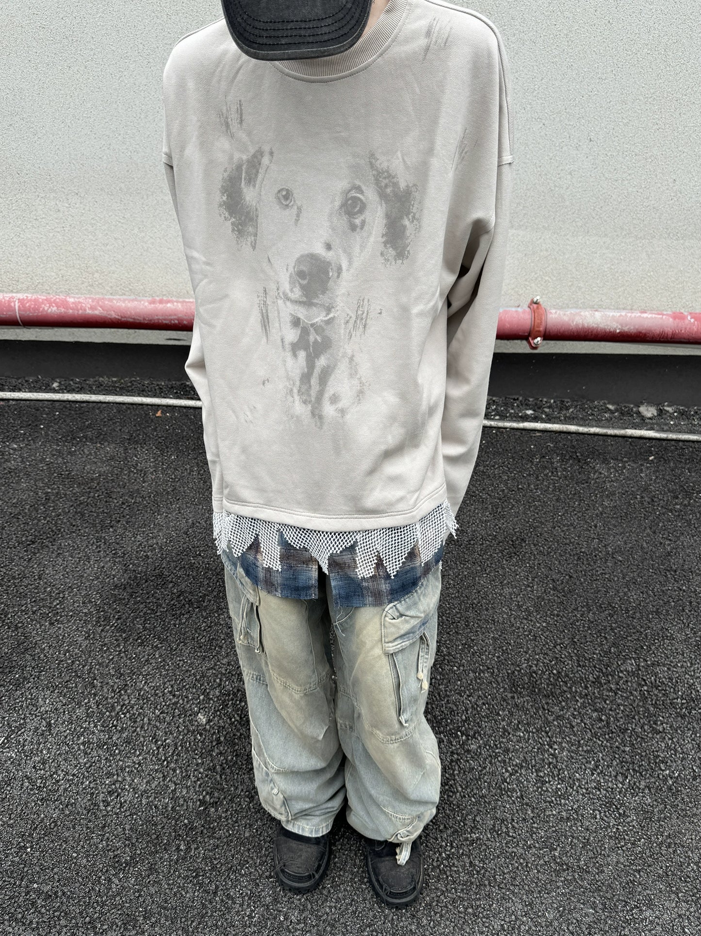 Fake Layered Mesh Mix Design Print Long Sleeve T-Shirt WN21150