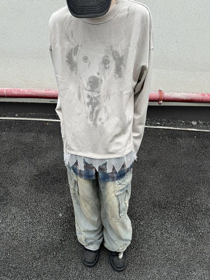 Fake Layered Mesh Mix Design Print Long Sleeve T-Shirt WN21150