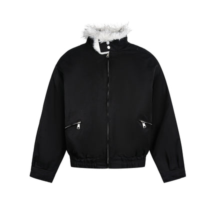 Fake Fur Collar Fleece Lining Zipper Jacket WN21908