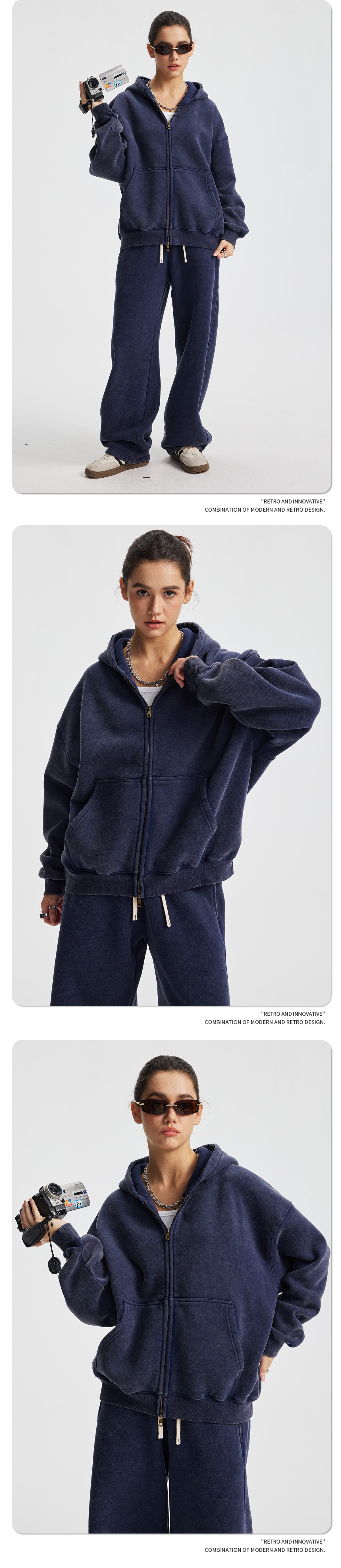 Fleece Lining Zip-Up Wax Dye Zipper Hoodie WN23111