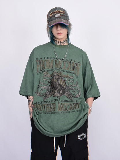 Washed Graphic Print Oversize Short Sleeve T-Shirt WN24449