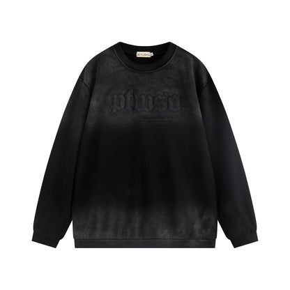 Washed Letter Patchwork Embroidery Oversize Sweatshirt WN11125