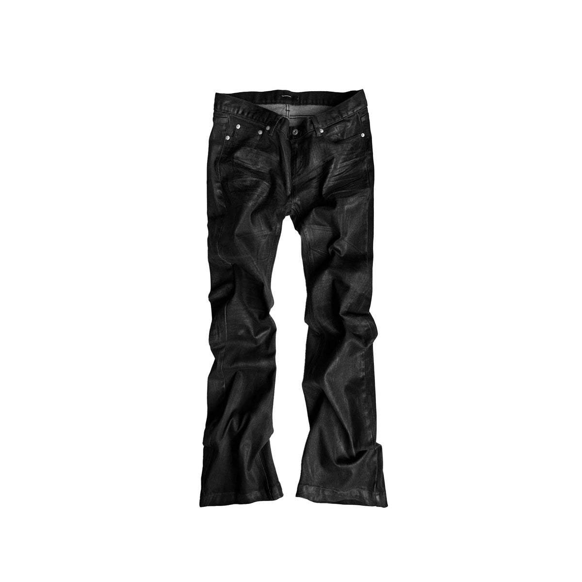 Foil Finish Whisker Pleats Low-Rise Denim Jeans WN27078