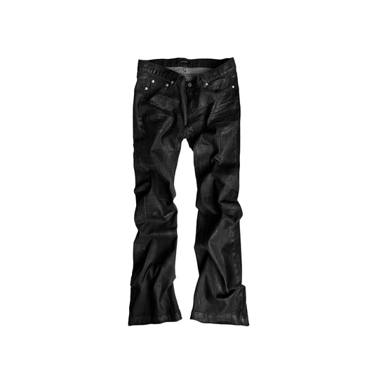 Foil Finish Whisker Pleats Low-Rise Denim Jeans WN27078