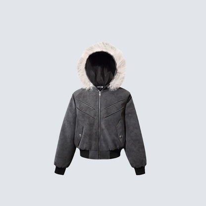 Fake Fur Collar Hooded Puffer Jacket WN28102