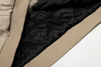 Fake Fur Collar Hooded Washed Canvas Puffer Jacket WN27836
