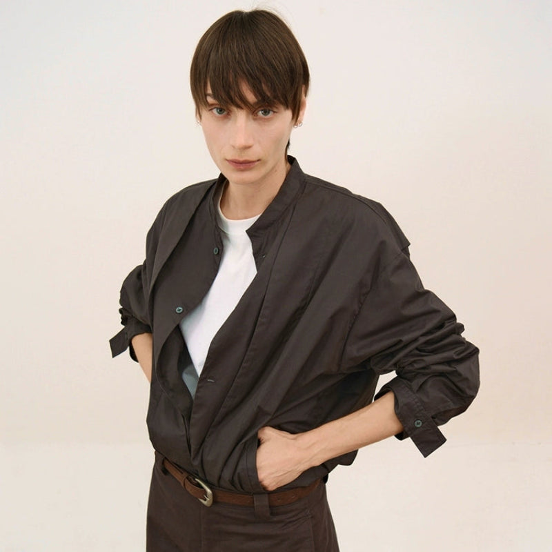 Fake Layered Half Hight Neck Long Sleeve Shirt WN21478