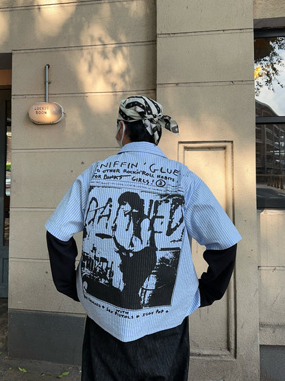 Fake Layered Graphic Print Oversize Long Sleeve Shirt WN24398