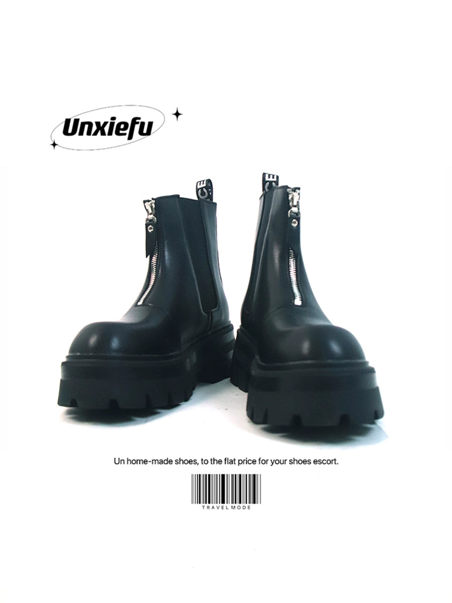 Chunky Sole Leather Zipper Chelsea Boots WN20786
