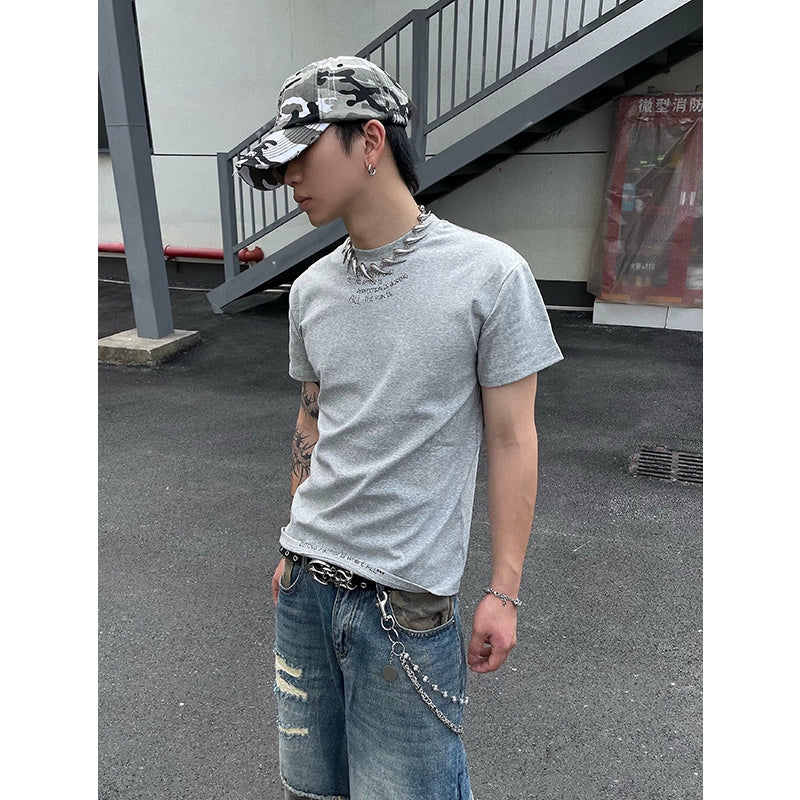 Slogan Embroidery Minimalist Design T-Shirt WN18828