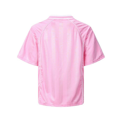 Vertical Stripe Jacquard Badge Embroidery Short Sleeve Shirt WN28041
