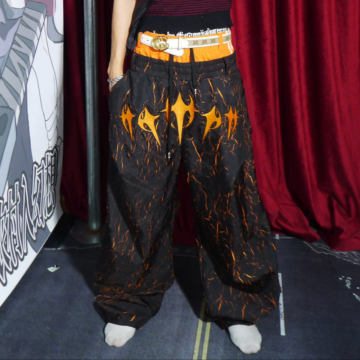 Crackle Print Graphic Wide Leg Pants WN27386