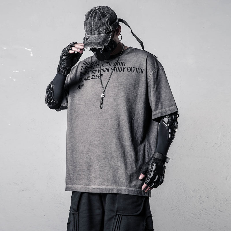 Damage Wash Letter Print Short Sleeve T-Shirt WN22485