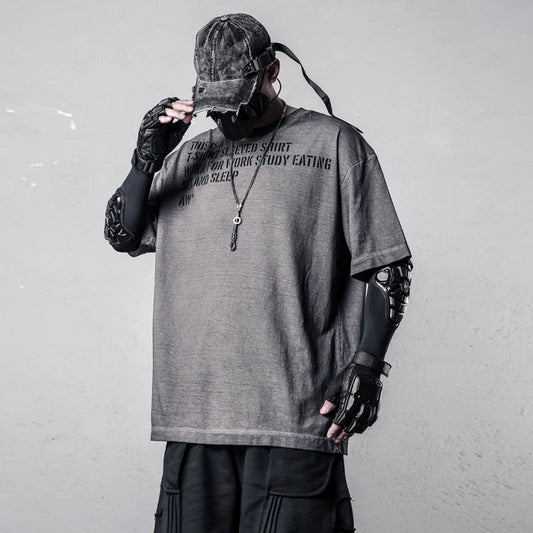 Damage Wash Letter Print Short Sleeve T-Shirt WN22485