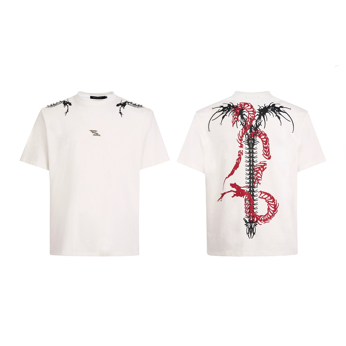 Studs Spine Snake Tie-Dye Shoulder-pad Short Sleeve T-Shirt WN16589